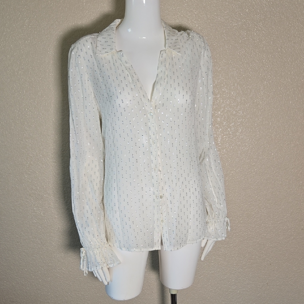 PAIGE White Sheer Blouse with Subtle Pattern